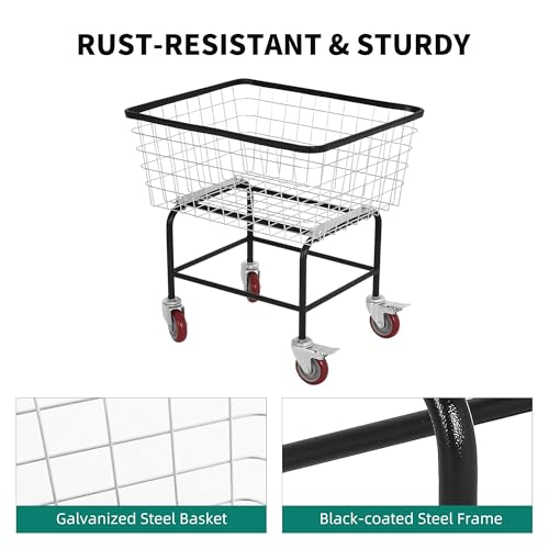 Rolling Laundry Cart with Wheels Holds 4 Washer Loads, Durable Steel - size: 4 Washer Loads