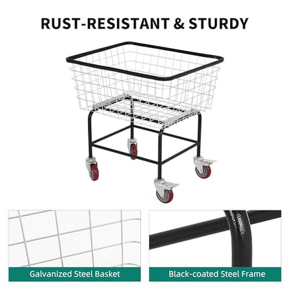 Rolling Laundry Cart with Wheels Holds 4 Washer Loads, Durable Steel - size: 4 Washer Loads