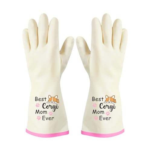 Rubber Cleaning Reusable Gloves, Practical House Warming Gifts - color: Pink-corgi Mom