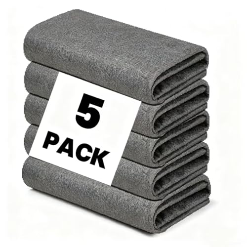 Thickened Magic Cleaning Cloths - 5 Pack Premium, Streak/Lint/Scratch-Free for Cars, Ultra-Absorbent Reusable Rags for Screens, Glass, Windows, Kitchen & Mirror, Durable, Gray (11.8''x11.8'')