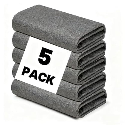 Thickened Magic Cleaning Cloths - 5 Pack Premium, Streak/Lint/Scratch-Free for Cars, Ultra-Absorbent Reusable Rags for Screens, Glass, Windows, Kitchen & Mirror, Durable, Gray (11.8''x11.8'')