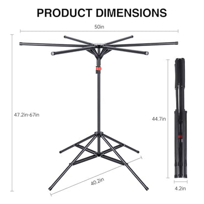 4-Leg Clothes Drying Rack with 6 Adjustable Poles, 20 Windproof Hooks and 2 Sock Clips Foldable Laundry Drying Rack, Space-Saving Indoor/Outdoor Clothes No-Installation Drying Stand, Black