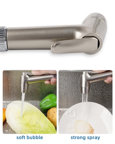 2 Mode Kitchen Sink Side Sprayer with Water Flow Restrictor, Brushed Nickel - color: Brushed Nickel, style: braided hose/dual spray mode