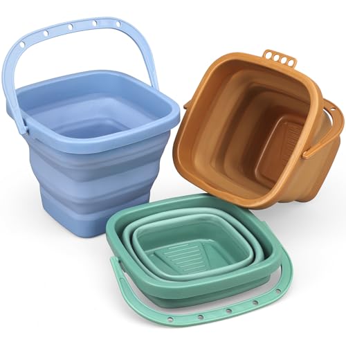 Dilabnba 3-Pack Collapsible Beach Buckets with Mesh Bag, Silicone Sand Water Pails for Kids, Easter Buckets, Portable Beach Toys for Travel, Camping, Fishing, Summer Fun - style: Square