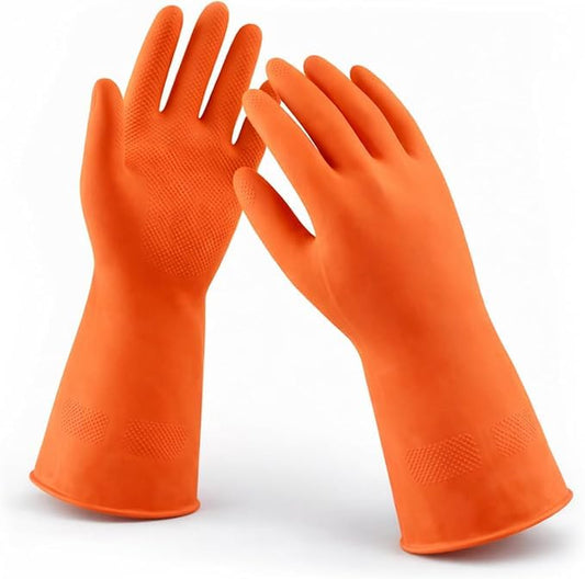LADWA 1 Pairs Non-Slip Household Cleaning Reusable Dishwashing Gloves for Kitchen Washing Dishes Bathroom Gardening & Home Tasks Flexible Long-lasting Waterproof Gloves Perfect for Woman Men (Orange) - color: Orange, size: Pack of 1