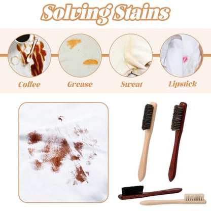 4 Pcs Wood Laundry Stain Brush Set Stain Remover Brushes with Bristles Laundry Accessories Small Cleaning Brush Set for Clothes Furniture Leather