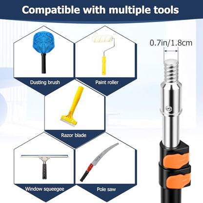 3.3-8 FT Telescopic Extension Pole Aluminum Paint Roller & Cleaning Pole - size: 8 Ft Orange