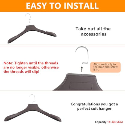 DEDU Suit Hangers for Men 20 Pack, Extra Wide Suit Hanger Non Slip Width 17.7", Thick Plastic Coat Hangers Brown with Metal Hook - color: Brown-20