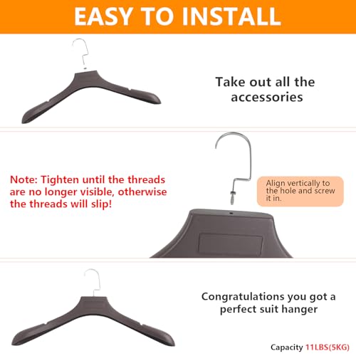 DEDU Suit Hangers for Men 40 Pack, Extra Wide Suit Hanger Non Slip Width 17.7", Thick Plastic Coat Hangers Brown with Metal Hook - color: Brown-40