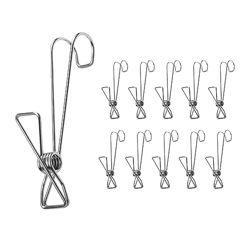 10 Pcs 304 Stainless Steel Clips All Metal Long Tail Clip Strong Grip for Holding Clothes Photos Snack Bag and Sundries in Bathroom Kitchen Office