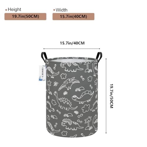 Round Dinosaur Laundry Hamper, Cotton Canvas Teen Room Storage Bin - color: Round Gray Line Dinosaur