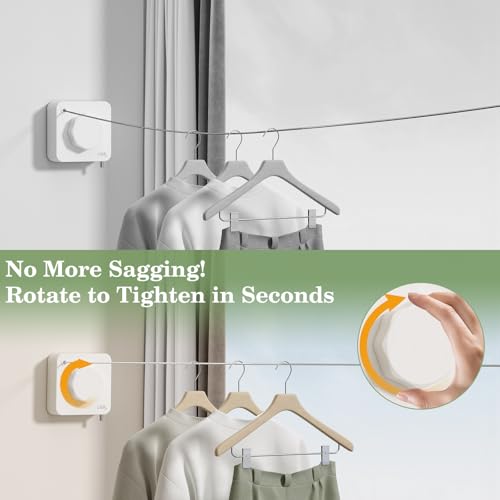 Danpoo Stainless Steel Retractable Clothesline Heavy Duty - 13.7ft Adjustable Tension Non-Drop Clothes Line, Rustproof Metal Wall Mounted Laundry Line(White) - color: White