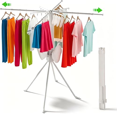 cjc Tripod Clothes Drying Rack Foldable, Collapsible Laundry Rack Indoor - color: White-8 Rods