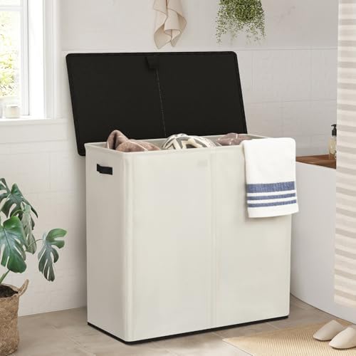 WOWLIVE Laundry Hamper with Lid, 180L Large Laundry Basket 3 Section - color: Beige, size: 180l (31.5x 12.2 X 27.5 Inches)