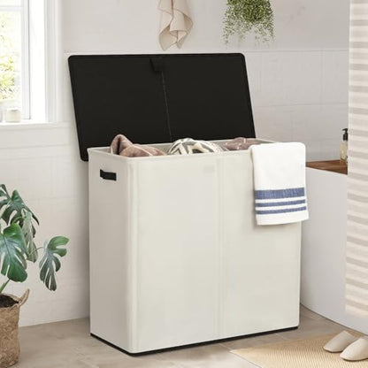 WOWLIVE Laundry Hamper with Lid, 180L Large Laundry Basket 3 Section - color: Beige, size: 180l (31.5x 12.2 X 27.5 Inches)