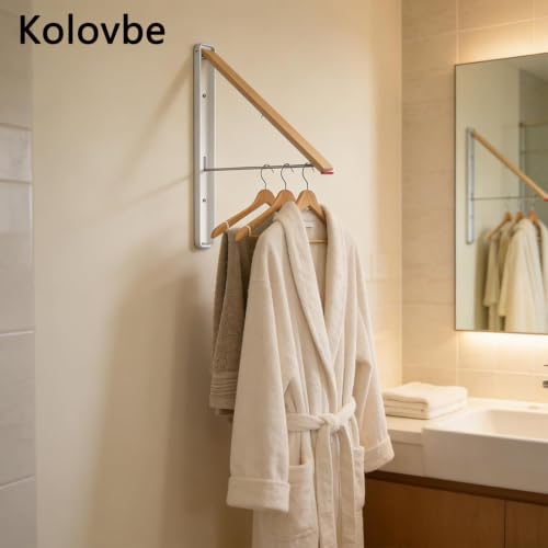 Clothes Drying Rack Wall Mounted for Laundry Balcony RV, Wood Color - color: Wood