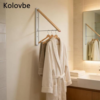 Clothes Drying Rack Wall Mounted for Laundry Balcony RV, Wood Color - color: Wood