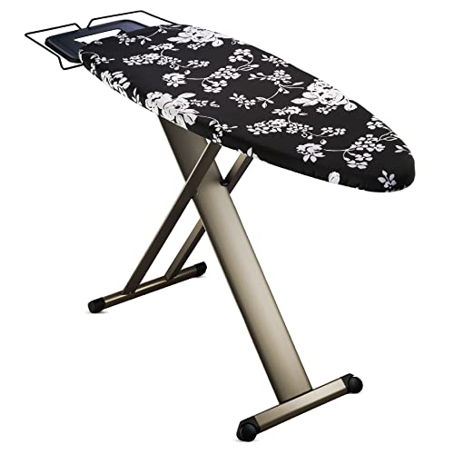 Bartnelli Pro Luxury Ironing Board - Extra Wide 51x19” with Heavy Duty Steam Iron Rest, and Wheels for Easy Storage, Adjustable Height, T-Leg, Foldable, European Made - style: Luxury-Wheels