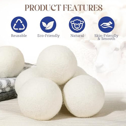 Large Wool Dryer Balls, New Zealand Dryer Balls Laundry Reusable Reduce Static Cling, Dryer Ball to Reduce Wrinkles & Shorten Drying Time, Drying Balls Fabric Softener Ball for Laundry（Pack of 6 XL) - size: Pack of 6 (XL)