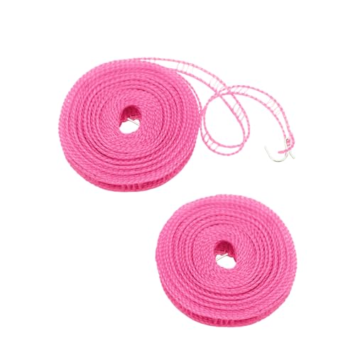 Windproof Travel Clothesline 2pcs, 16m Plastic Portable Washing Line Travel Laundry Line with 2 Hooks, Portable Fence Style Non Slip Clothes Line Ropes Outdoor Clothesline (Pink)