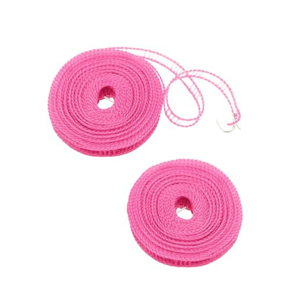 Windproof Travel Clothesline 2pcs, 16m Plastic Portable Washing Line Travel Laundry Line with 2 Hooks, Portable Fence Style Non Slip Clothes Line Ropes Outdoor Clothesline (Pink)