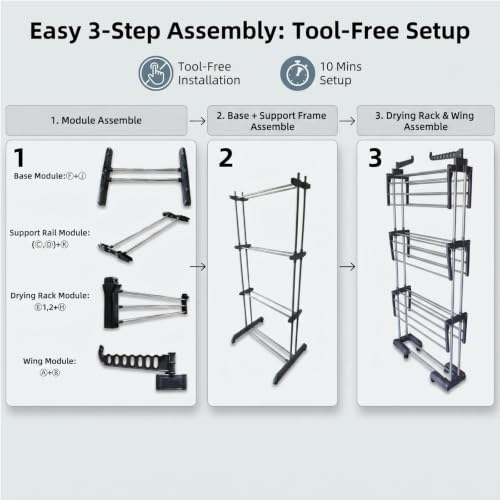 Heavy Duty Clothes Drying Rack, 4-Tier Foldable Laundry Drying Rack 70" Tall, Freestanding Stainless Steel Drying Rack with Collapsible Base & 24 Hanging Rods for Clothing, Bed Linens, Towels - Gray