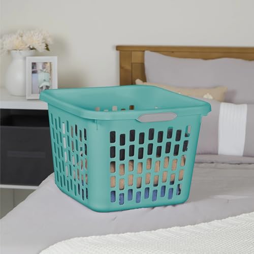 1.5 Bushel Square Plastic Laundry Basket with Two Comfortable Handles, Teal Green