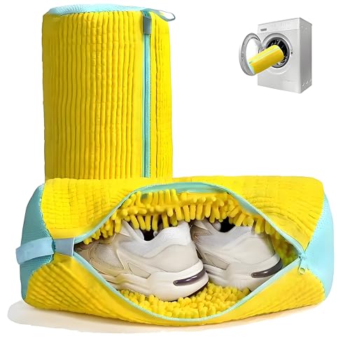 2 Pack Shoe Washing Machine Bag with 10,000+ Chenille Bristles | Reusable Sneaker Laundry Bag for Deep Cleaning | Noiseless Mesh Wash Bag for Washer & Dryer | Fits Men & Women Running Shoes