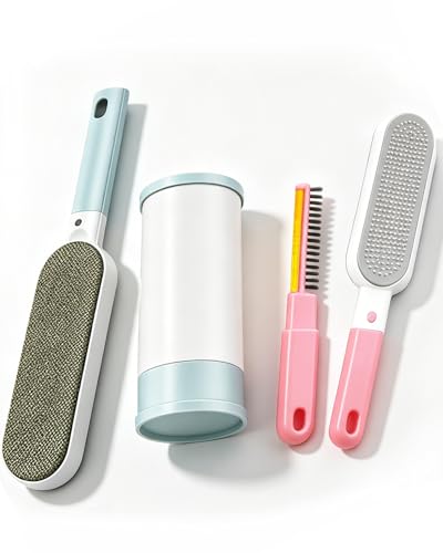 2PCS Lint Brushes for Clothes, Cat Dog Hair Remover for Lundary, Self-Cleaning Lint Remover for Bed Sofa Coat, Best Hair Cleaning Brushes Better Than Lint Roller (Large Blue and Mini Pink) - color: Large Blue and Mini Pink
