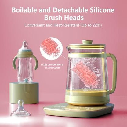 Silicone Bottle Brush Set, Baby Bottle Cleaning Kit with Silicone Brush, Nipple & Straw Brush - BPA-Free Dishwasher Safe Portable Bottle Cleaner - color: Pink