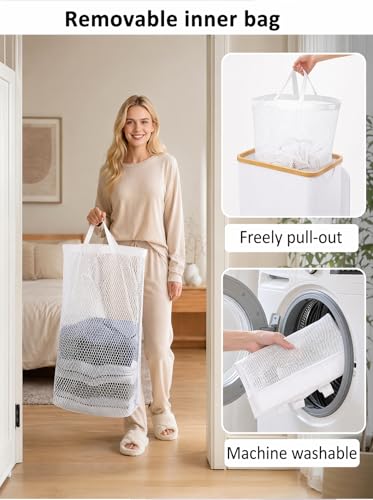 IEGrow Laundry Hamper with Lid,110L Laundry Basket with Mesh Bags,White - color: White, size: 110L