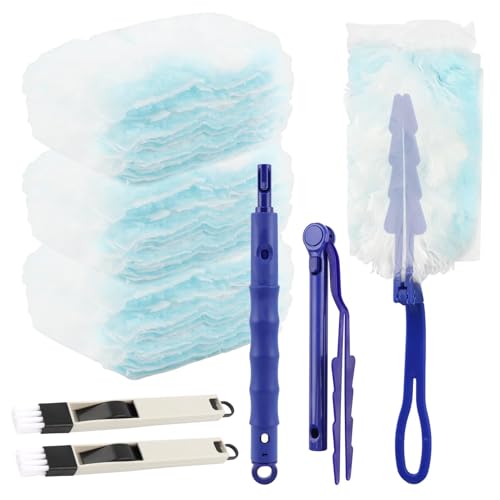 30 Count Duster Refills Kit for Swiffer Duster, Single-Sided Electrostatic Duster with 2 Handles + 2 Mini Crevice Brush, Dusters Refills Replacement for Cleaning Home, Blinds, Fans (Color:Blue)