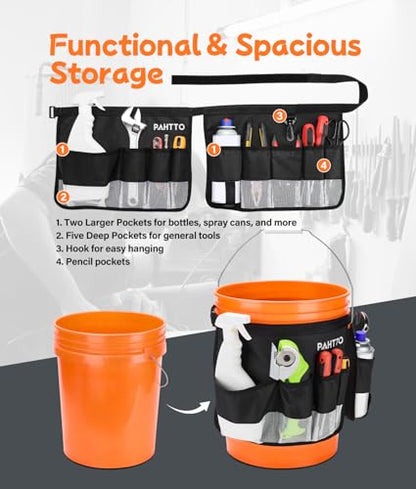 Bucket Tool Organizer, 5 Gallon Garden Bucket Tool Bag with Mesh Pocket