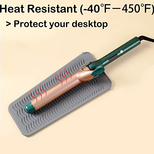 2 Heat Resistant Silicone Mat with Hanging Hole, Straightener Heat Resistant Travel Mat & Pouch for Curling Iron, Flat Iron and Other Hot Hair Styling Tools, 11 x 5 in, Gray - color: Gray, size: 2 Pack