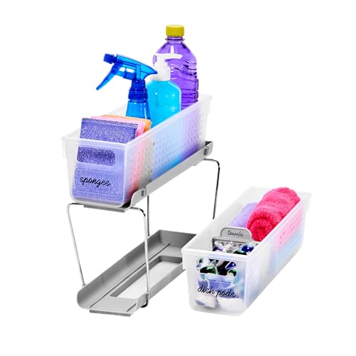 madesmart Mini 2-Tier Organizer, Multi-Purpose Slide-Out Storage with Handles and Dividers for Home and Bath, Frost - color: Grey