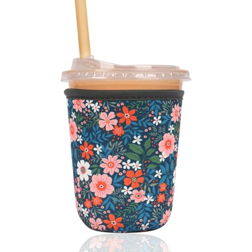 Reusable Insulated Sleeve for Iced Coffee Cup, Coffee Neoprene Sleeve for Cold & Hot Drinks, Beverage Holder for Iced Coffee (Bloom Garden, Small: 16-18oz) - color: Bloom Garden, size: Small: 16-18oz
