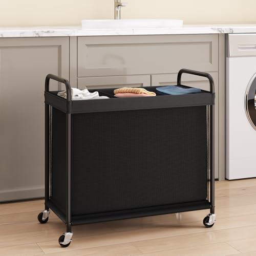 ELYKEN Laundry Hamper 3 Section, 120L Rolling Laundry Sorter with Wheels - color: Black, size: 3-Section