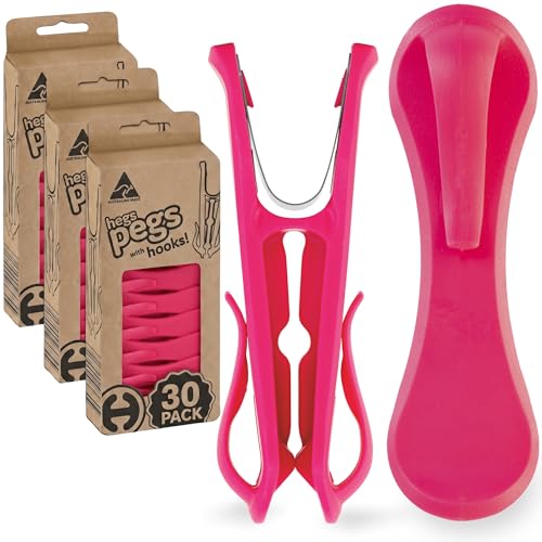 Hegs 30 Pack Bright Pink - The Smartest Heavy Duty Clothespins with Hooks - Hang 3 Garments at Once with Our Tough, Dual Hooks Clothes Pins with Anti-Rust Spring - Durable, Colorful Clothespins - color: 30 Pack (Pink)