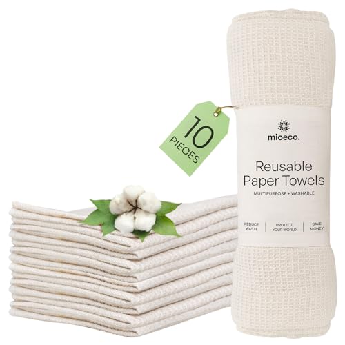 mioeco 10 Pack Reusable Kitchen Paper Towels, Organic Dish Cloths - size: 10 Pack White (12 x 10 inches)
