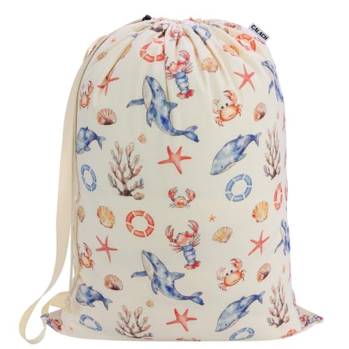 Canvas Laundry Bag with Shoulder Strap & Drawstring,23"W x 29"H Ocean Life - color: Ocean Wanderer