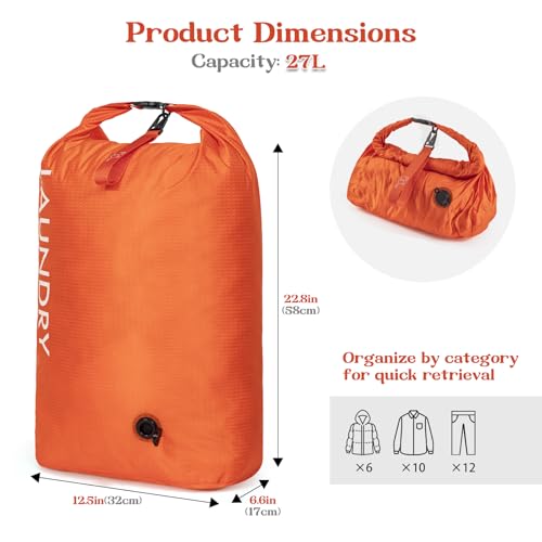 Travel Laundry Bag, Vacuum Compression Dirty Clothes Travel Bag - color: Orange, size: Large