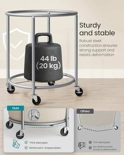 SONGMICS Laundry Basket with Wheels, 29 Gal., Steel Frame, Removable Bag - color: Coffee Brown + Cream White, size: 110 L (1-Section)
