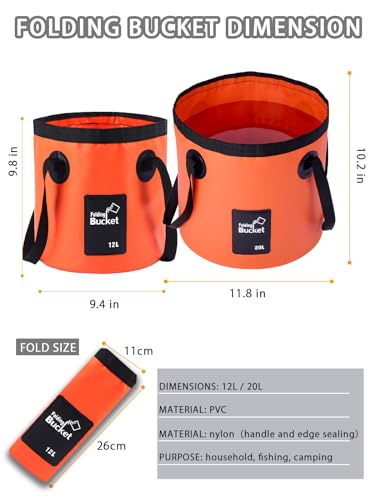 Collapsible Bucket with Handle, Lightweight 5 Gallon 20L - color: Orange, size: 12L