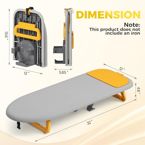 KINGBOARD Small Ironing Board with Iron Holder,Space Saving 12x32 Grey - color: Grey & Orange