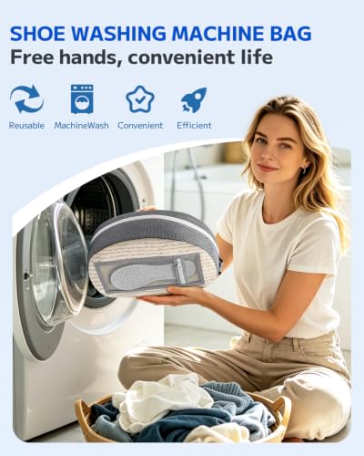 Shoe Washing Bag, Laundry Shoe Bag for Washer and Dryer, Sneaker Cleaning Protection Bag for Tennis, Casual, Athletic Shoes, with Mesh Pocket for Insoles, Self-Locking Zipper (Beige 2Pcs) - color: Beige