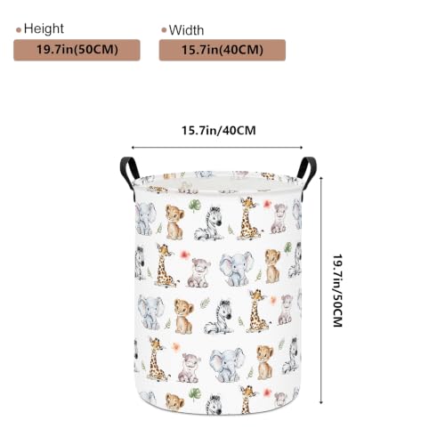 Round Jungle Wildlife Laundry Hamper, Cotton Canvas Storage Bin - color: Round Safari Animal