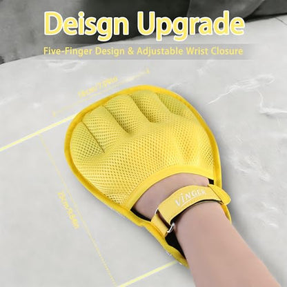 VINGER Pet Hair Removal Glove for Cats & Dogs, Electrostatic Pet Hair Gloves with Adjustable Wristband, Five-Finger Magic Brush Remover Tool for Laundry, Carpet, Couch, Car Seats & Clothing (Yellow) - color: Goldfinch