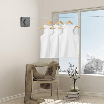Huakaile 15.7 FT/4.8 M Stainless Steel Retractable Clothesline Indoor, Non-Sagging Retractable Clothesline Outdoor Heavy Duty Retracting Wall-Mounted Portable Drying Hanging Laundry RV (Gray) - color: Gray