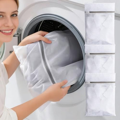 3PCS Mesh Laundry Bags, Protective Washing Bags with Zipper, Delicates Anti Tangle Anti Pilling Travel Storage, White, 6.63×7.8 in - size: 6.63×7.8 in
