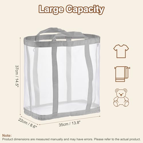 uxcell Collapsible Laundry Basket,Mesh Hamper with Handles,Foldable Laundry Bag,Breathable Hanging Laundry Hamper for Washing Storage,Bathroom, Dorm,Travel,Beach, Grey Large - color: Grey, size: Large